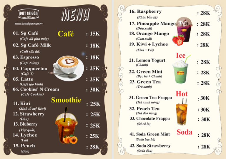 Các mẫu menu đẹp hấp dẫn được thiết kế tại SB MEDIA - Công Ty TNHH SBMEDIA